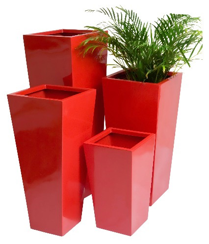 Hoher Blumenkübel aus Fiberglas & Kunstharz, rot, 60cm x 34cm x 34cm, Primrose®